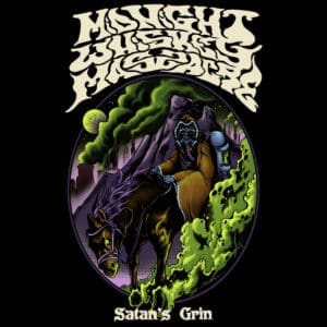 Midnight Whiskey Massacre album cover—glyph of infernal intoxication and ritual distortion, links to Satan’s Grin review