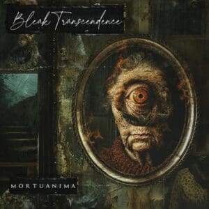 Mortuanima album cover—glyph of spectral ascent and funereal distortion, links to Bleak Transcendence review