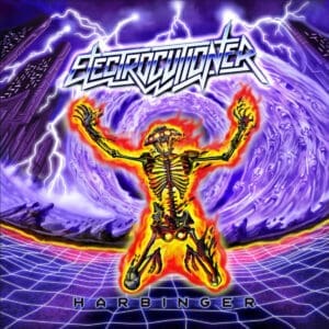 Electrocutioner album cover—glyph of electrified wrath and sonic prophecy, links to Harbinger review