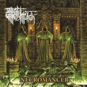 Night Attack album cover—glyph of undead distortion and ritual conjuring, links to Necromancer review