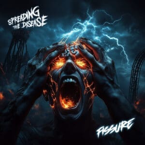 Spreading The Disease album cover—glyph of fractured aggression and sonic rupture, links to Fissure review